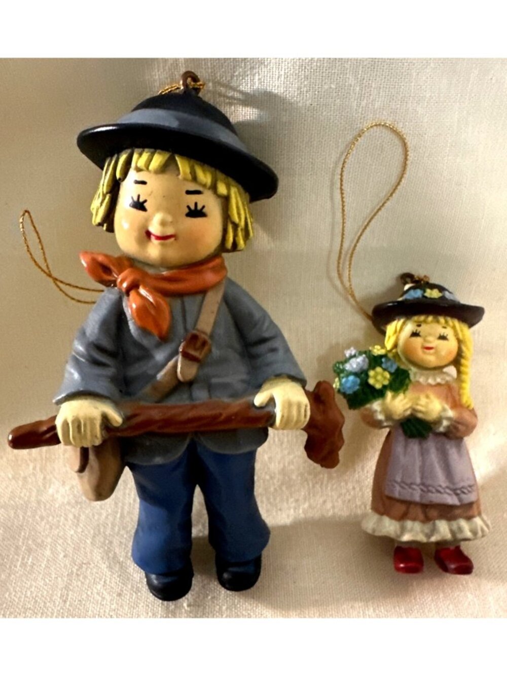 Vintage Christmas Ornaments Woodsman Boy Cottage Girl Rustic Nostalgia Timeless